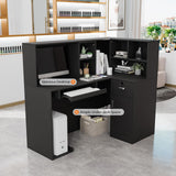 Modern Reception Desk, Moveable Shelves and Lockable Drawers, Retail Checkout Counter Table, for Lobby Beauty Salon Office (Black) OmySalon