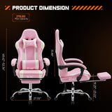 Sweetcrispy Video Game Desk Chair - Ergonomic Computer with Footrest and Comfy Lumbar Support, PU Leather Recliner with Headrest, Fixed Up Armrest, Height Adjustable with 360° Swivel, for Adults, Pink Sweetcrispy