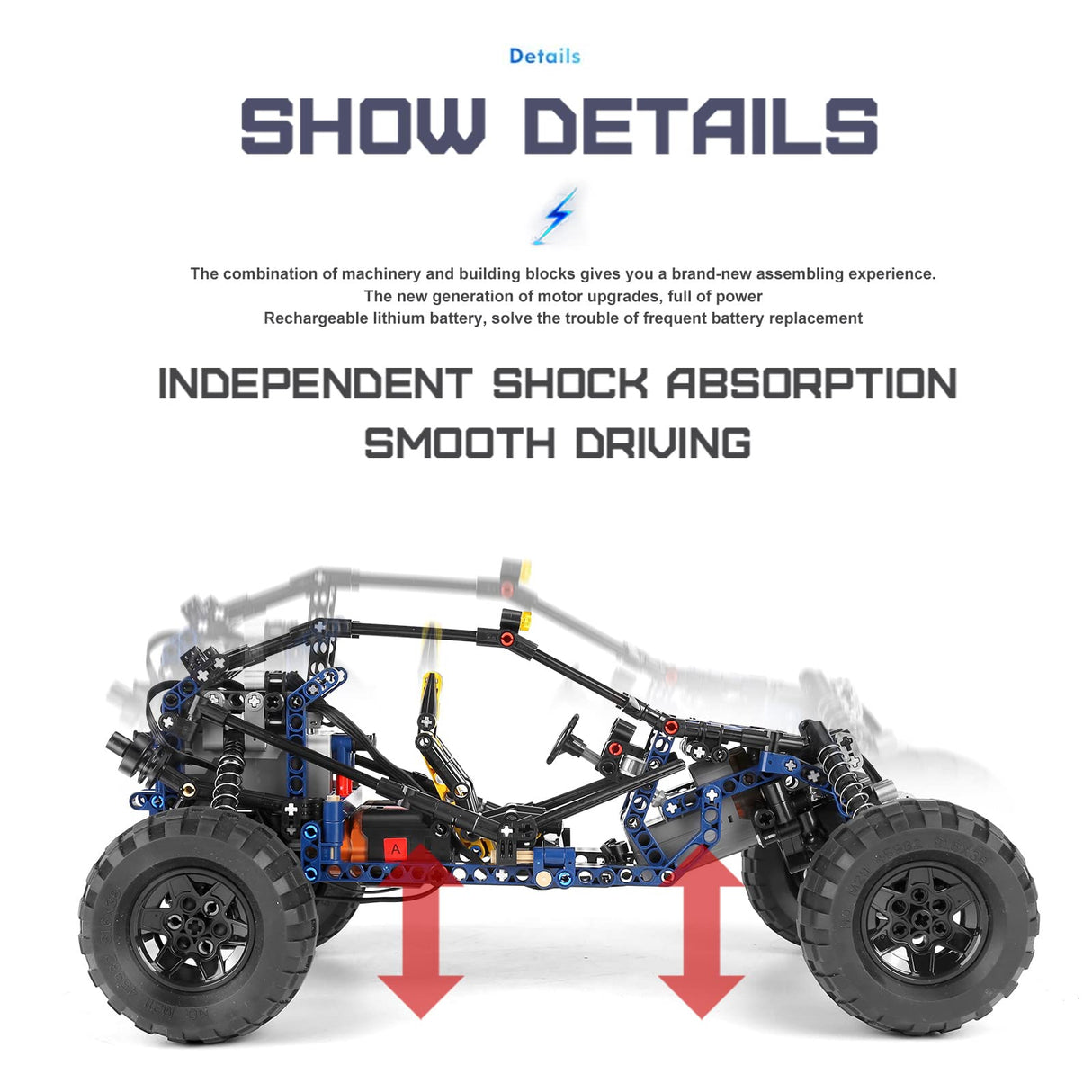 Mould King RC Off-Road Building Car Toys, 515 Pieces Building Blocks Lightning Climbing Car Model with Motors (Remote Control and APP Control), Intelligent Building Kits for Boys Mould King