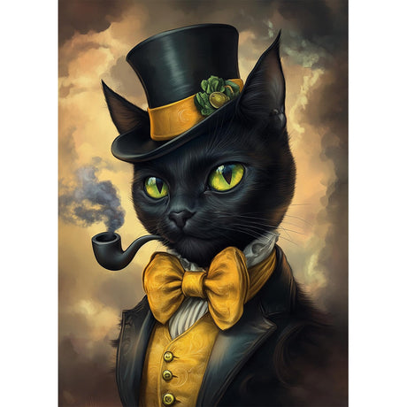 HEIBAGO Cat Diamond Art Kits for Adults, 5D Full Drill Round Black Cat Painting Gems with Animal Diamond Painting, Diamond Dots Perfect for Home Wall Decor 12x16inch HEIBAGO