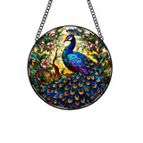 WOHAHA Peacock Stained Glass Window Hanging - 7.8'' Hand-Painted Suncatcher for Indoor/Outdoor Decor, Sun Catcher Glass Panel Wall Art Decor for Women, Couples & Animal Lovers (Blue-1) WOHAHA
