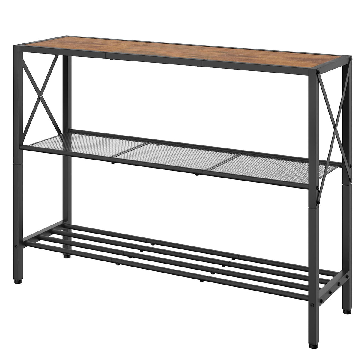 Hoctieon Industrial Console Table, 3 Tier Entryway Table, Hallway Table, Narrow Sofa Table with Shelves, Entrance Table for Entryway, Living Room, Foyer, Hallway, Office, Rustic Brown&Black Hoctieon