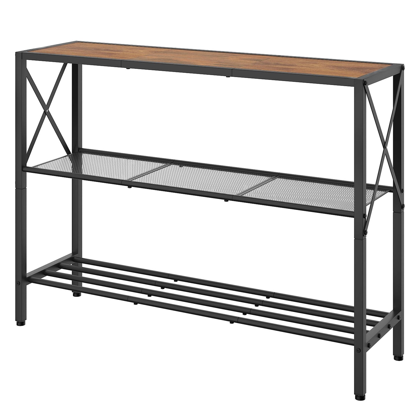 Hoctieon Industrial Console Table, 3 Tier Entryway Table, Hallway Table, Narrow Sofa Table with Shelves, Entrance Table for Entryway, Living Room, Foyer, Hallway, Office, Rustic Brown&Black - WoodArtSupply