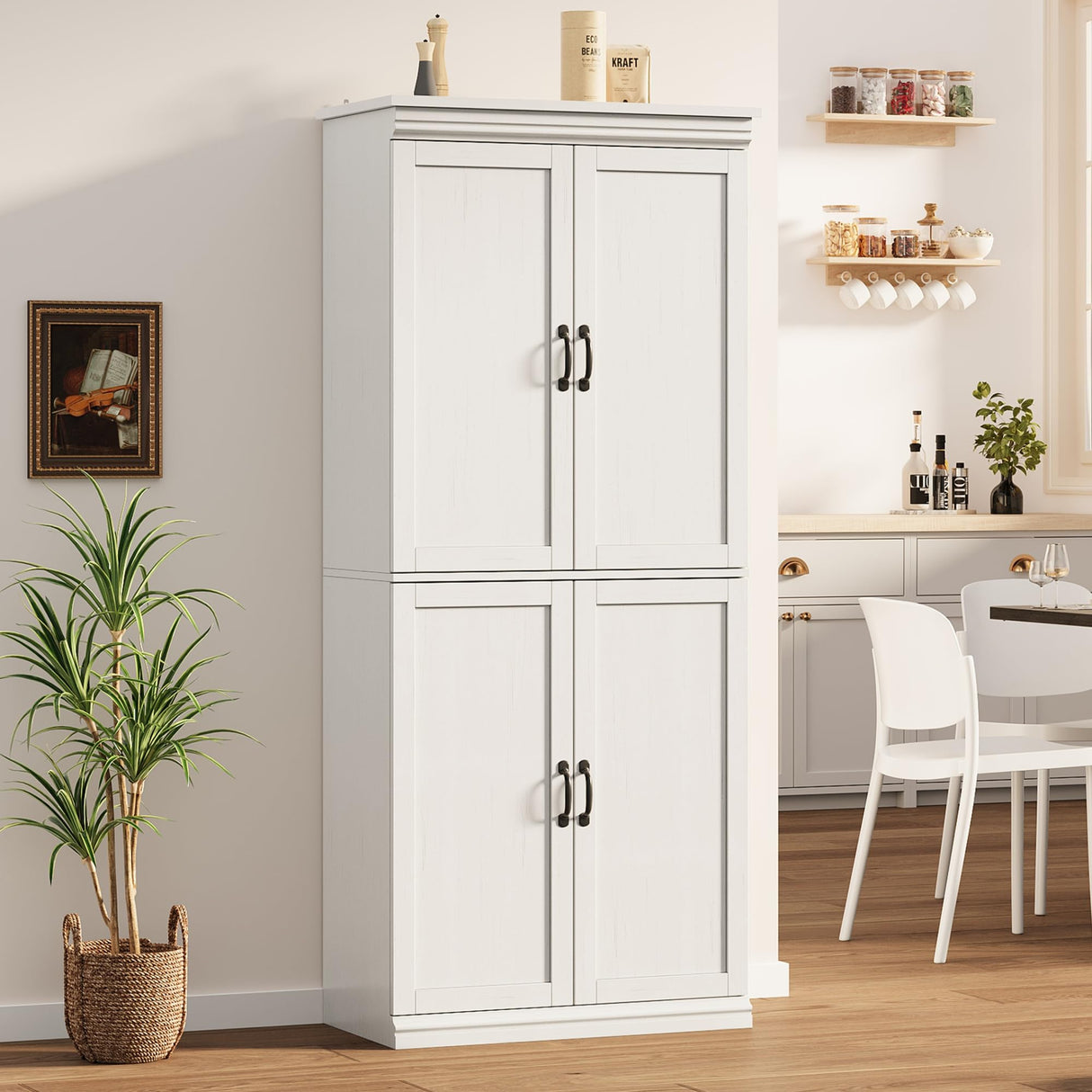 IDEALHOUSE Pantry Cabinet,70" Tall Kitchen Pantry Cabinet with Doors and Adjustable Shelves, Freestanding Cupboard, Tall Storage Cabinet for Bathroom, Dining Room, Living Room (Antique White) IDEALHOUSE