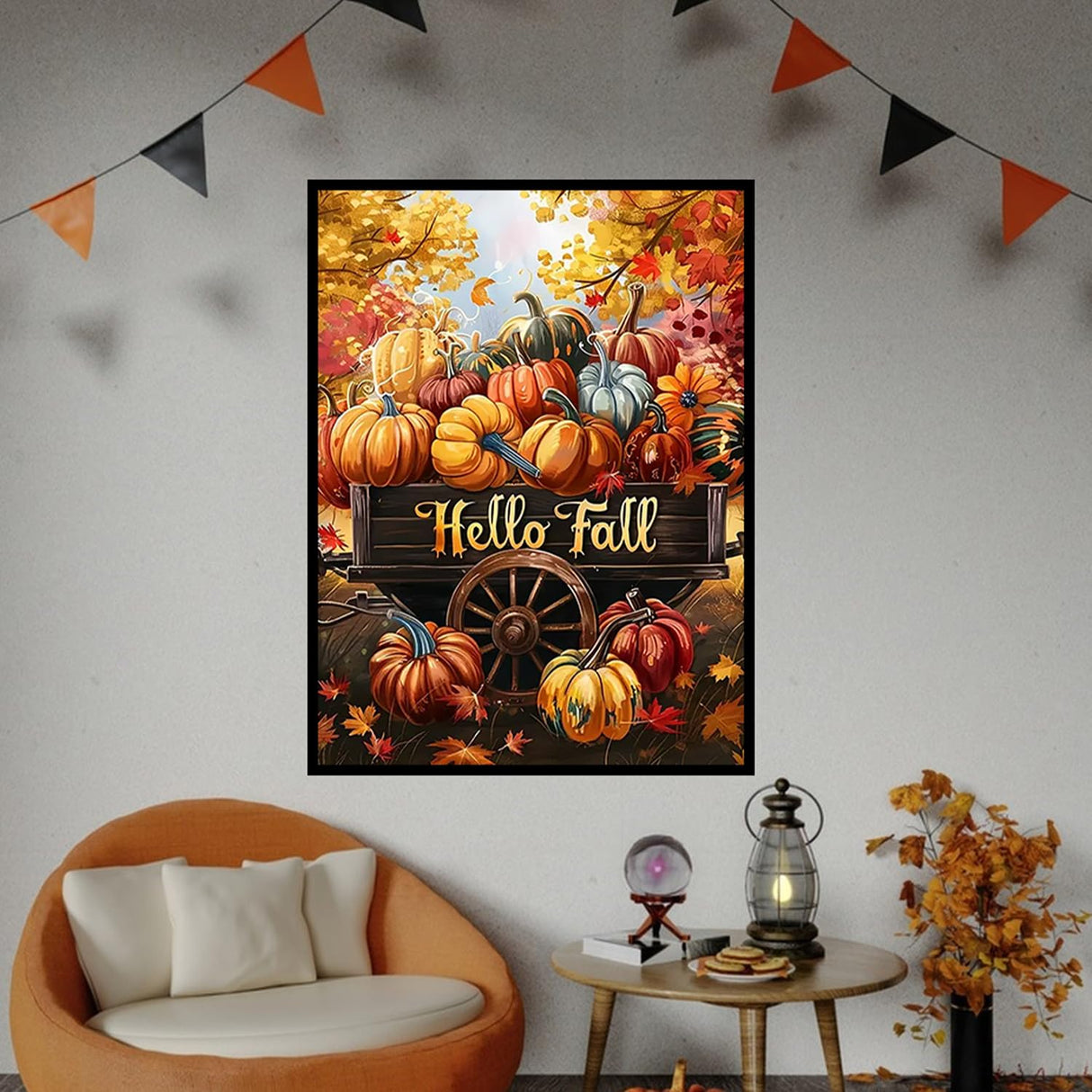 CHWGLFGG 5D Diamond Art Kits for Adults Beginners, Fall Pumpkin Cart Diamond Painting Kits, DIY Full Round Drill Paint by Diamonds Dot Gem Art for Adults, Home Wall Decor 12x 16 Inch CHWGLFGG