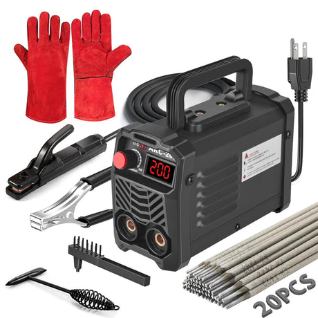 Hpoouo 200Amp 20PCS Rods Stick Welder, Super MINI Portable Welding Machine, IGBT Inverter Welder Machine 110V with Hot Start Arc Force Anti-Stick, for 1/16"-1/8" Rod ARC Welder, 2 Chip Hammers (Black) Hpoouo
