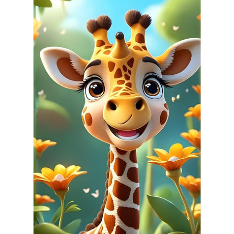 GDYEEH DIY Giraffe 5D Diamond Art Painting Kit, Flowers Full Round Drill Sparkling Diamond Painting Picture, Cartoon Diamond Painting Art Craft Kits for Adults Beginners, Home Wall Decor 12x16inch GDYEEH