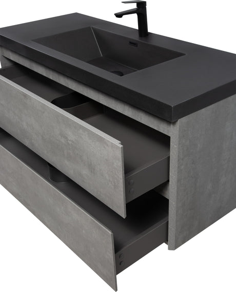 48 inch Floating Bathroom Vanity with Sink, Modern Wall-Mounted Bathroom Storage Vanity Cabinet with Black Quartz Sand Top Basin and Soft Close Drawers,Clean and Functional，Closeout Bathroom Vanities WoodArtSupply