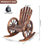 Outvita Adirondack Rocking Chair, Wood Wagon Rocker, Outdoor Wooden Carbonized Lounge Chairs with Wheel Armrest for Garden Patio Country Yard Porch, Fir Outvita