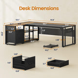 UPOSOJA 71 in Executive Desk with Power Outlets, Reversible L Shaped Desk with File Drawers & Storage Shelves, Large Office Desk Computer Desk with Pegboard, Mobile CPU Stand, Modern Corner Desk UPOSOJA