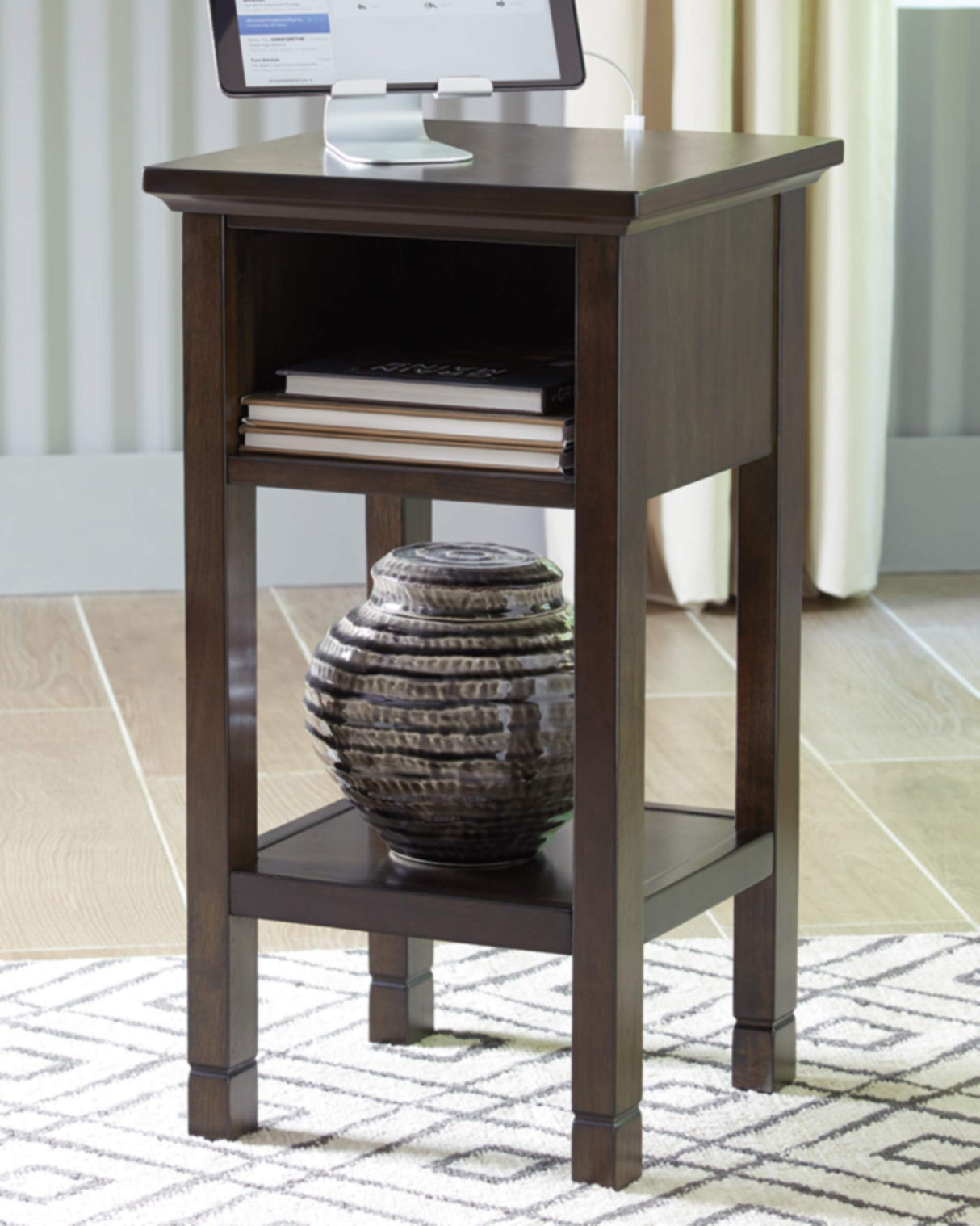 Signature Design by Ashley Marnville Modern Rustic Wood Accent Table With USB Hook Up, Dark Brown Signature Design by Ashley