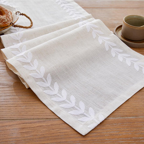 Wracra Embroidered Table Runner Irregular Willow Leaf Table Runners 72 Inches Long For Dresser Home Dining Table Decor,14 x 72 Inch, White Wracra