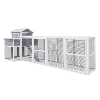 YOPTO 150" Chicken Coop with Two Nesting Boxes and Sliding Door,Outdoor Wooden Extra Large Hen House w/Built-in Slide-Out Tray,Rust-Proof Metal Wire Poultry Cage,5 Perches,Gray