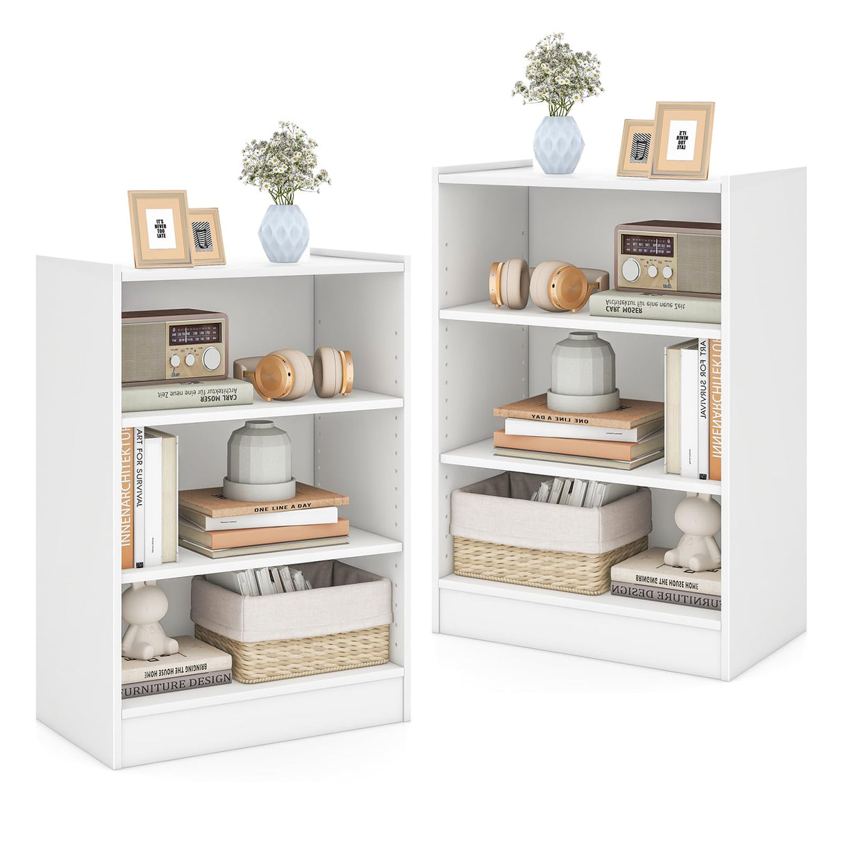 Giantex 3-Tier Modern White Cube Bookcase with Adjustable Shelves and Anti-Tipping Device Giantex