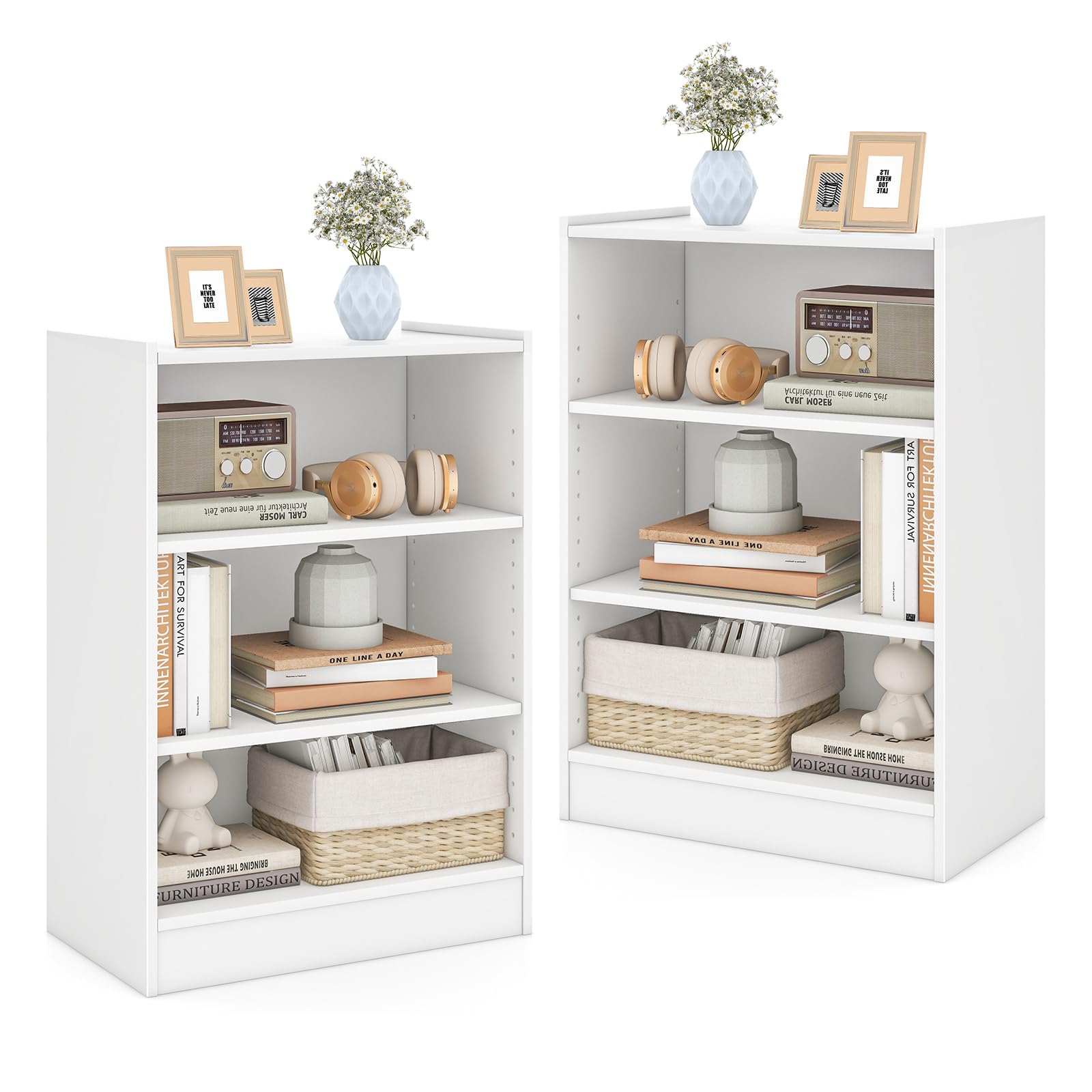 Giantex 3-Tier Modern White Cube Bookcase with Adjustable Shelves and Anti-Tipping Device - WoodArtSupply