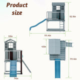 HOMMOW Kids Outdoor Playhouse, Cedar Wooden Outdoor Playhouse with Slide,Growth Chart,Interactive Play Kitchen,Installation Manual and Videos, Blue Grey HOMMOW