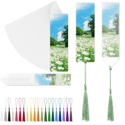 Solaradgy 30 Set Sublimation Bookmarks Double Sided, 30 Colors Tassels Free Grouping Arrangement Sublimation Bookmark Blank Heat Transfer Aluminum DIY Bookmarks with Self-Sealing Bags for Reading