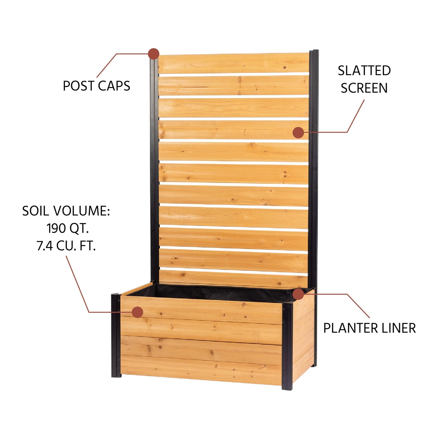 Enclo Privacy Screens 6ft H Outdoor Freestanding 1 Wood Privacy Fence Screen Panel w/Planter Box for Deck, Yard, Pool, & Patio, Raised Cedar Garden Bed for Plants & Flowers, Concord EC18037