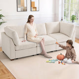 WARM HARBOR Oversized Modular Sectional Fabric Sofa Set, Large L Shaped Mordern Sofa Couch Reversible Chaise Modular Sectional Couches, 96 inch Width,3 Seat Modular Sofas, Beige,Linen WARM HARBOR