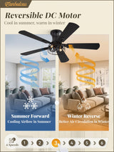 2 Pack Flush Mount 42 Inch Farmhouse Ceiling Fan with Light, Caged Ceiling Fans for Bedroom Living Room, Double-Sided 5 Blades Rustic Ceiling Fan-Black Fanbulous