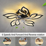 haodengshi 25" Ceiling Fan with Lights and Remote Control, Black Geometric Ceiling Fan with Lights, 3 Light Color 6 Speeds Flush Mount Low Profile Ceiling Fan for Bedroom Kitchen haodengshi
