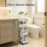 Pipishell Slim Storage Cart with Wheels, 4 Tier Bathroom Storage Organizer Rolling Utility Cart for Bathroom Kitchen Laundry Room Office Narrow Place (White) Pipishell