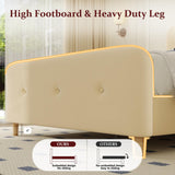 Queen Size Platform Bed Frame with Velvet Upholstered Headboard, Button Tufted Headboard and Footboard, Anti-Collision Soft Rounded Corners, No Box Spring Needed, Easy Assembly, Beige viplov