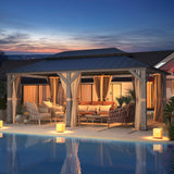 MELLCOM 12' x 20' Outdoor Hardtop Gazebo, Cedar Wood Framed Gazebo with Powder Coated Metal Roof for Gardens, Patios, Lawns,Vintage grey MELLCOM