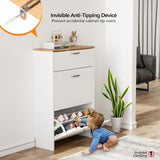 VINGLI Shoe Cabinet Storage for Entryway Slim, Narrow Shoe Cabinet for Front Door Entrance,Entryway Modern White Wood Shoes Rack Organizer for Closet,Freestanding Rack with 2 Flip &1Drop-Down Drawers VINGLI