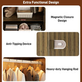 chartustriable 2 Doors Arched Armoire Wardrobe Closet w/Drawers,LED Light,Wooden Closet Wardrobe Cabinet with Hanging Rod for Bedroom,Modern Armoire Storage Cabinet w/Shelf,Rustic Oak chartustriable