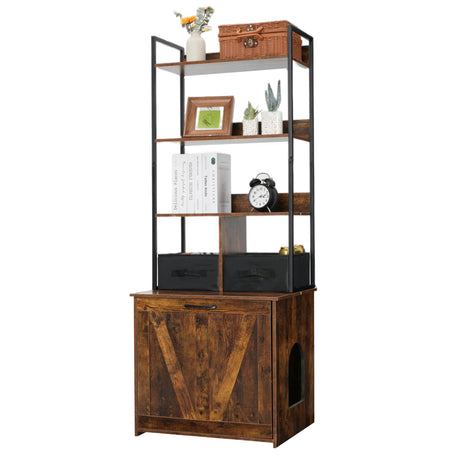Dwanton Litter Box Enclosure with 3 Storage Shelves and 2 Drawers, 2-in-1 Hidden Cat Litter Box Enclosure Furniture with Shelf, Reversible Entrance, Washable Drawers, 61.8-Inch, Rustic Brown Dwanton