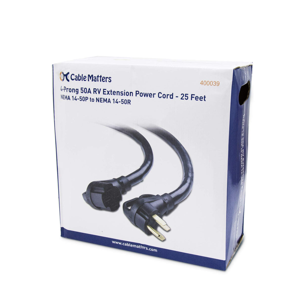 Cable Matters 4 Prong 50 AMP RV Extension Cord 25 ft with Easy-Grip Handles, 6/8 AWG, NEMA 14-50 Extension Cord, Compatible with Tesla Charger/EV Charger / J1772 Charger (NEMA 14-50P to 14-50R) Cable Matters