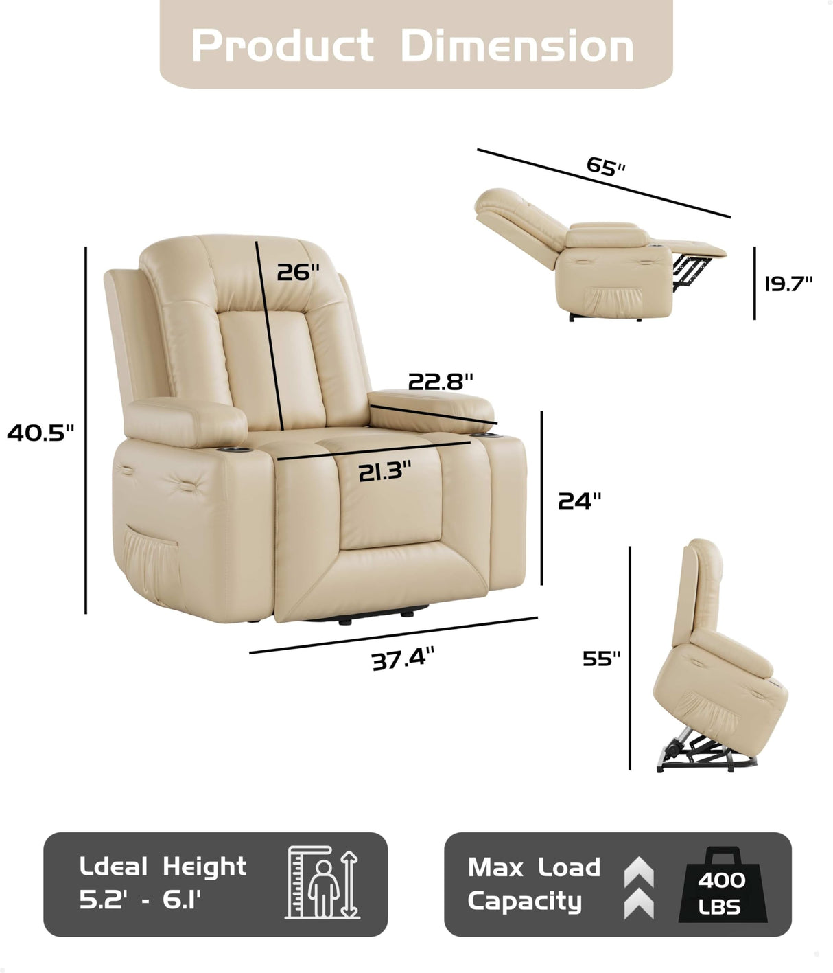 GarveeHome Power Lift Recliner Chair - Heat and Massage, Adjustable Back and Legs, PU Leather Electric Lift Chair Designed for The Elderly and People with Mobility impaired GarveeHome