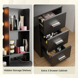 JUMMICO 39.3'' Vanity Desk with LED Lighted Mirror &Power Outlet, Makeup Vanity Table with 4 Large Drawers and 3 Storage Shelves, 3 Model Adjustable Lights for Bedroom & Dressing Room(Black) JUMMICO