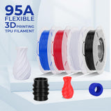 AMOLEN 3D Printer Filament, Flexible TPU Filament Bundle, 1.75mm TPU Filament Multicolor, Soft Filaments of High Elasticity, Supports High Speed, 200gX4 Spools(Black/White/Red/Blue) AMOLEN