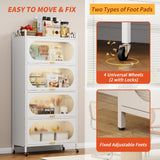 5-Tier Kitchen Pantry Storage Cabinet with Flip-up Doors, Metal Freestanding Cabinet with 4 Rooling Wheels, Bakers Rack with Storage Cabinet for Dining Study Kitchen Living Room (White) Dyoung