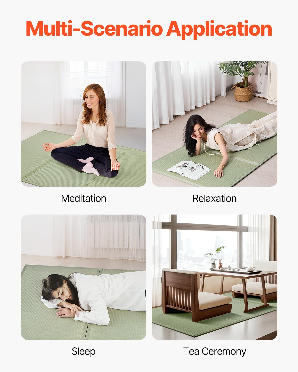 VEVOR Japanese Tatami Mat, Twin XL - 39'' x 80'' Foldable Tatami Mattress, 100% Natural Rush Grass, Japanese Floor Mattress with Non-Slip Backing & Fresh Scent, Tatami for Sleeping, Meditation, Yoga VEVOR