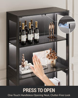 Glass Display Cabinet with Doors, 4-Tier Display Case with Adjustable Shelves, RGB LED Lights with App & Remote Control, Curio Storage Cabinet with Metal Base for Collectibles, Books, Black Zephome