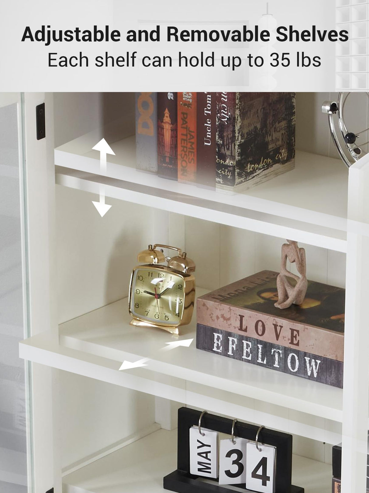 Farmhouse Arched Display Cabinet Bookcase Bookshelf with Glass Doors and Adjustable Shelves, 72" Tall 6 Tiers French Country-Inspired Wooden Curio Cabinet for Living Room, Office (Antique White) ZESTO PASSION FOR LIVE