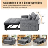 3 in 1 Convertible Sleeper Sofa Bed, Modern Velvet Loveseat Pull-out Sofa Couch w/Pullout Bed, Small Love Seat Lounge Sofa w/Reclining Backrest,Toss Pillows, Pockets, for Living Room (Grey, 55.1) CAPCAEK