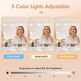 Vabches Large Makeup Vanity Desk, 47" White Vanity Table with Mirror and Lights, 3 Modes Adjustable Brightness and Jewelry Cabinet, Glass Top Vanity with Power Outlet and 7 Drawers for Bedroom Vabches