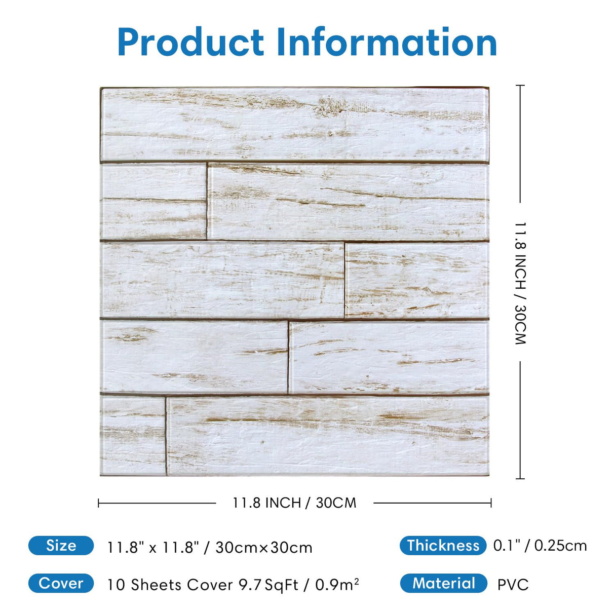 COMSTICKC 3D White Wood Wall Panels, Faux Wood Peel and Stick Shiplap Wall Panels,10 Pcs of 12"X12", Thin PVC White Wood Adhesive Fake Wood Backsplash,Paintable Decorative Tiles COMSTICKC