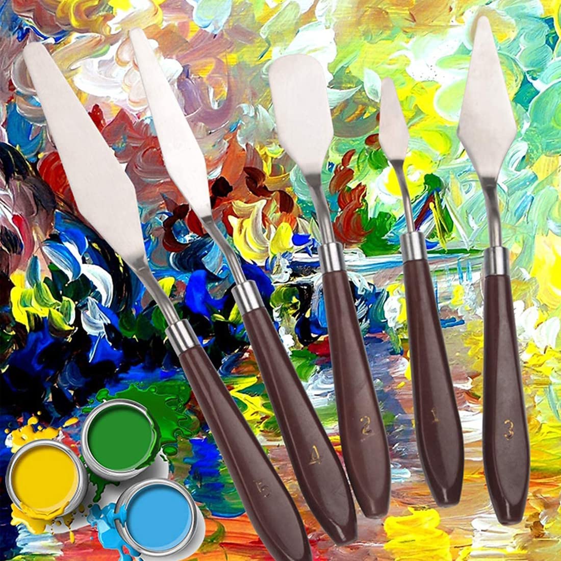 Artist Painting Knives Set - 5 Pieces Painting Knives Stainless Steel Spatula Palette Knife Oil Painting Accessories Color Mixing Set for Oil, Canvas, Acrylic Gemerglity