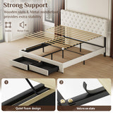 Belffin Queen Size Bed Frame with 2 Storage Drawers, Upholstered Bed Frame with Adjustable Diamond Headboard, Velvet Modern Platform Bed Frame, No Box Spring Needed, Easy to Assemble, Beige Belffin