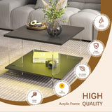 HedoAjim 24" Acrylic Coffee Table with Black Wood Tabletop, Minimalist Stylish Modern Square Center Table for Living Room,Led Living Room Table with Storage Shelf & Acrylic Frame for Small Space HedoAjim