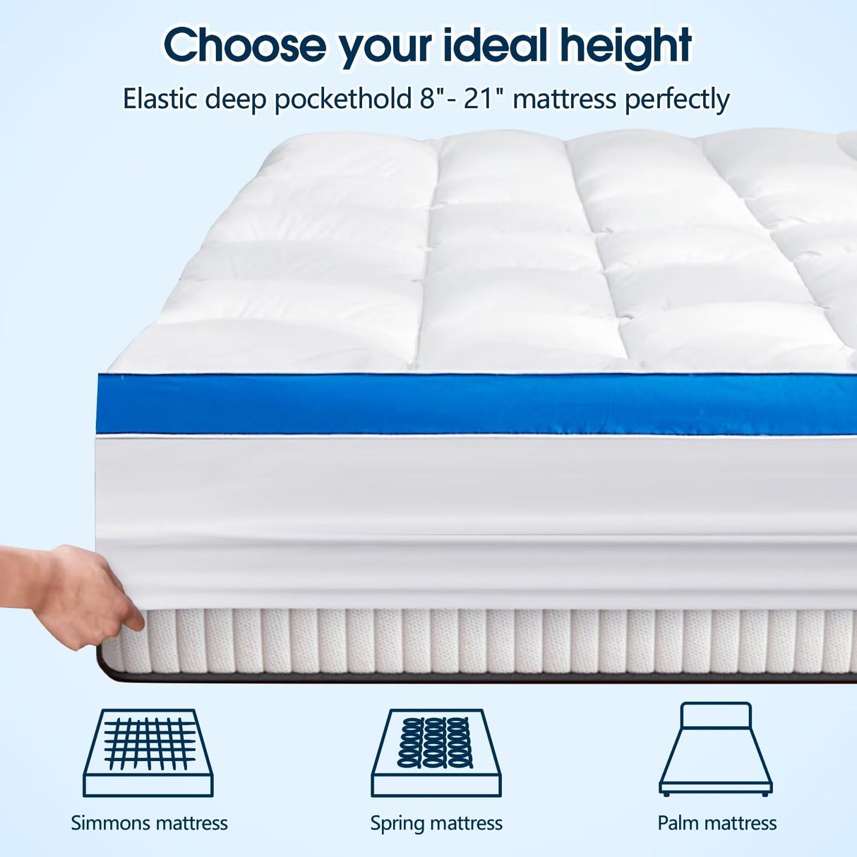 Queen Mattress Topper, CYMULA Cooling Mattress Pad Cover PillowTop for Bed Back Pain, Extra Thick Mattress Protector Firm Soft Floor Fill Overfilled with 8-21 Inch Deep Pocket, 60"x80"White CYMULA