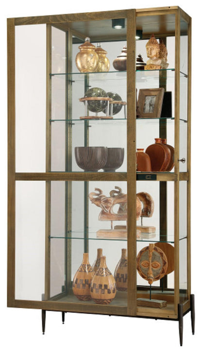 Howard Miller Ansel Curio Cabinet 680-690 – Amber Brown Finish, Vertical Home Decor, Four Glass Shelves, Five Level Display Case, No Reach Light, Lock Sliding Doors