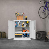 CJF Metal Storage Cabinets with Shelves and Doors, Steel Locking Cabinet for Home Office, Garage, Utility Room and Basement, 36.2" H x 31.5" W x 15.7" D (White) CJF