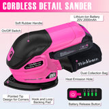 Cordless Detail Sander - 20V Electric Hand Sander with 22Pcs Sandpapers, 12000 RPM Mouse Sander with Dust Bag, Compact Palm Sander Tool for Tight Spaces Woodworking, 2.0Ah Battery and Charger Included ThinkLearn