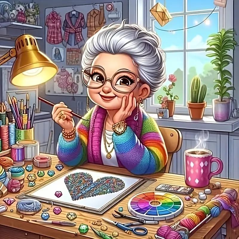 JFYHAB Diamond Art Kits for Adults,5D Grandma Diamond Painting DIY Diamond Art Diamond Painting Kits for Adult,Round Full Drill Diamonds, Diamond Art Kits for Home Decor-12x12inch JFYHAB